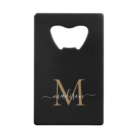 Simple Black Gold Monogramme Élégant Nom de script (Dos)