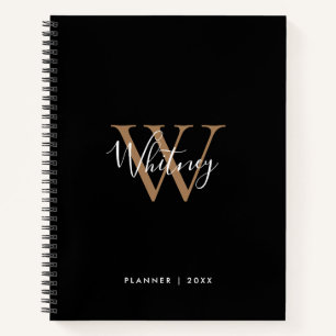 Simple Black Gold Script Monogram Name Notitieboek