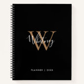 Simple Black Gold Script Monogramme Nom Carnet (Devant)