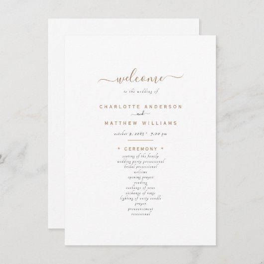 Simple Black & Gold Text Wedding Program (Voorkant / Achterkant)
