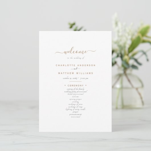 Simple Black & Gold Text Wedding Program (Staand voorkant)