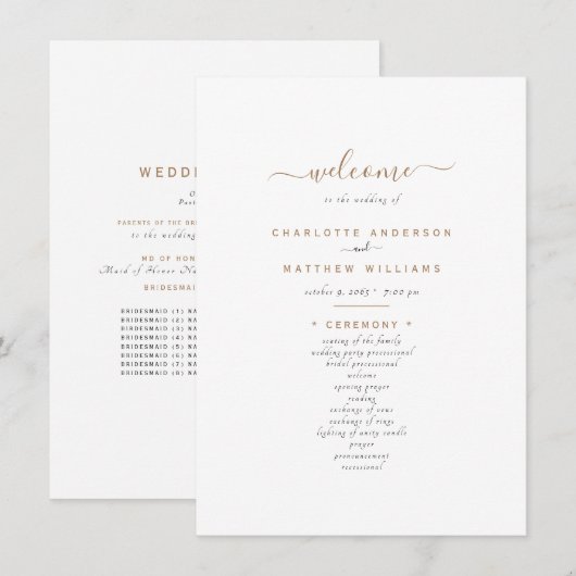 Simple Black & Gold Text Wedding Programme (Devant / Derrière)