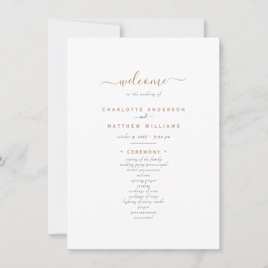 Simple Black & Gold Text Wedding Programme (Devant)