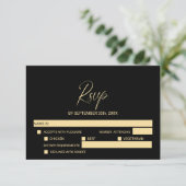 Simple Black Gold Wedding RSVP with Menu Options (Debout devant)