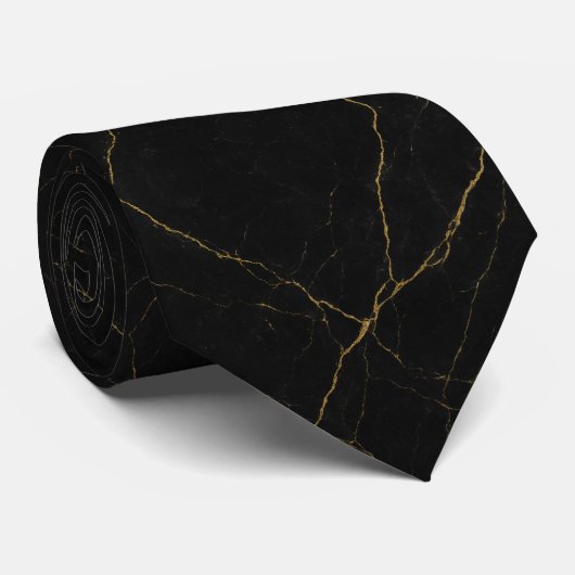 Simple Black Marble Texture with Subtle Gold Veins Stropdas (Opgerold)