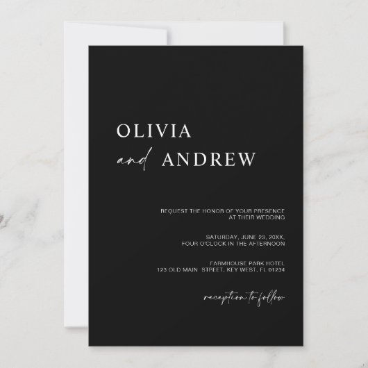 Simple Black Minimalist Wedding Invitation (Devant)