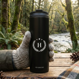 Simple Black Monogram Stylish Modern Minimalist Thermosbeker