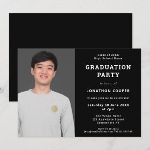 Simple Black Photo Graduation Party Invitation