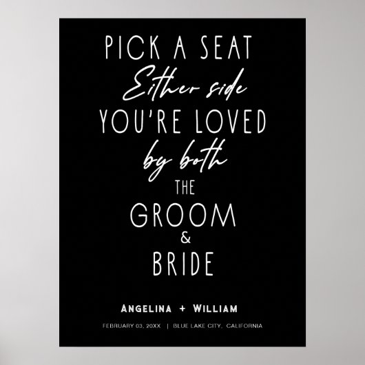 Simple Black Script Moderne Mariage Accueil Poster (Devant)