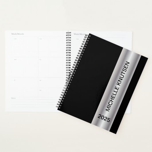 Simple Black Silver Planner personnalisé 2025 (Devant avec enveloppe)