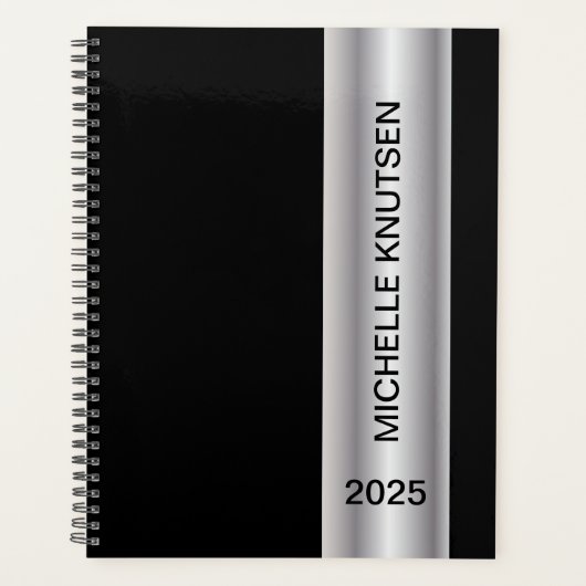 Simple Black Silver Planner personnalisé 2025 (Devant)