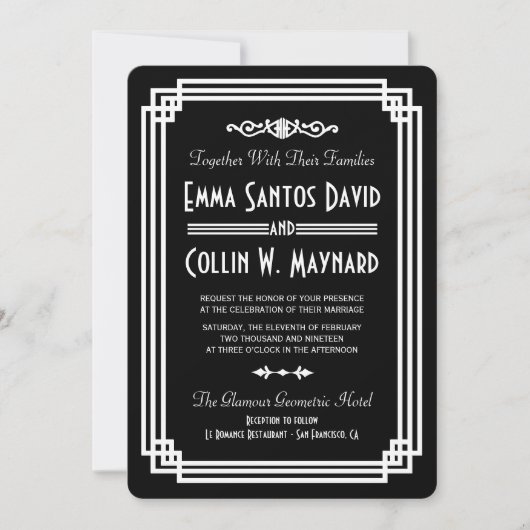 Simple Black & White Art Déco Invitations de maria (Devant)