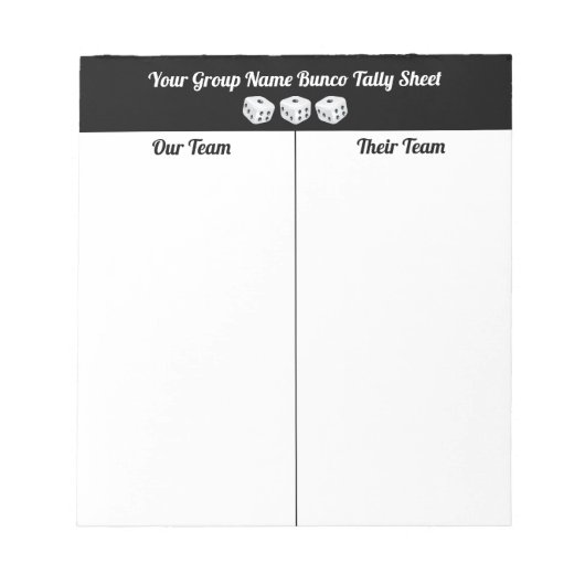 Simple Black White Bunco Dice Table Tally Notitieblok (Voorkant)