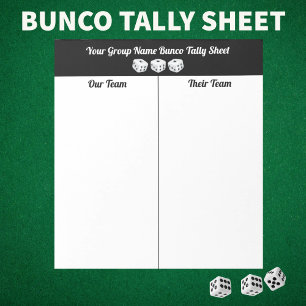 Simple Black White Bunco Dice Table Tally Notitieblok