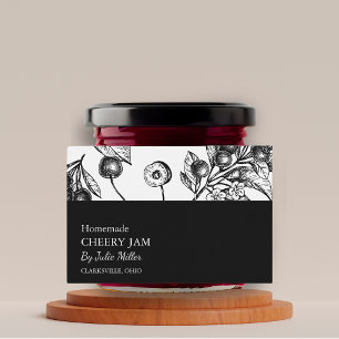 Simple Black & White Cherry Jam Label Voedselcontainer Etiket