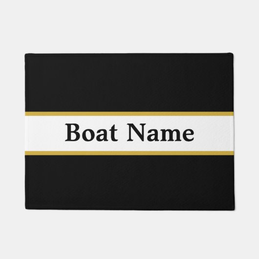 Simple Black White en Gold Boat Name Text Sjabloon Deurmat (Voorkant)