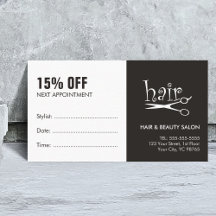 Simple Black White Hair Appointment Coupon Kaart