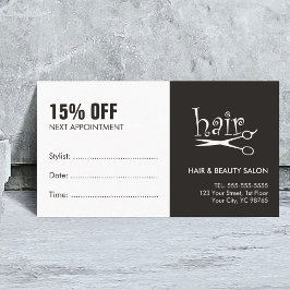 Simple Black White Hair Appointment Coupon Kaart Afsprakenkaartje