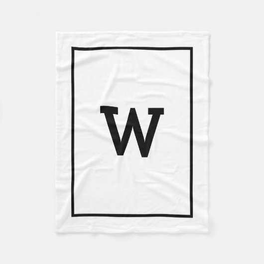 Simple Black White Initiaal Monogram Fleece Deken (Voorkant)