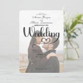 Simple Black White Overlay Photo Wedding Kaart (Staand voorkant)