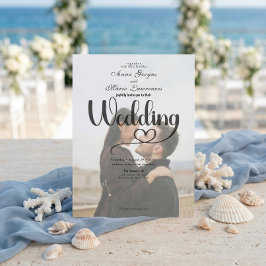 Simple Black White Overlay Photo Wedding Kaart