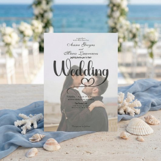 Simple Black White Overlay Photo Wedding Kaart