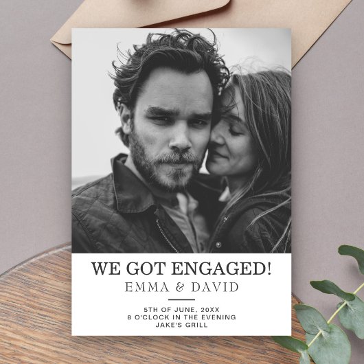 Simple Black White Photo Engagement Invitation