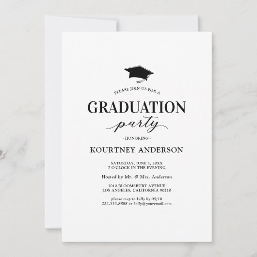 Simple Black White Photo Graduation Invitation (Dos)