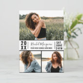 Simple Black White Photo Grid Afstuderen Kaart (Staand voorkant)