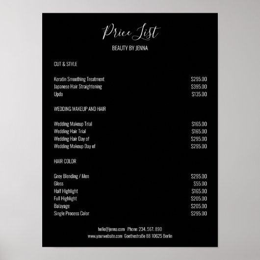 Simple Black White Preislisten Poster (Voorkant)