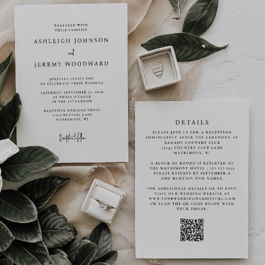 Simple Black White QR Code de mariage Invitation