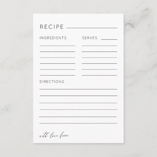 Simple Black & White Recipe Bridal Shower Informatiekaartje (Achterkant)