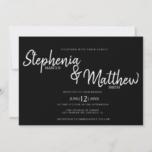Simple Black White Script Typography Bold Wedding Kaart (Voorkant)