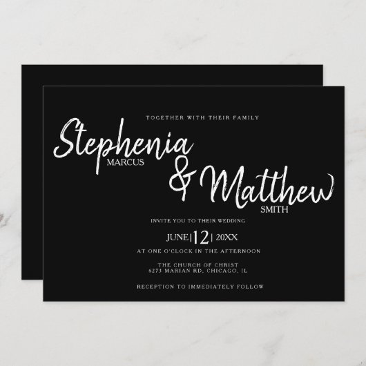 Simple Black White Script Typography Bold Wedding Kaart (Voorkant / Achterkant)
