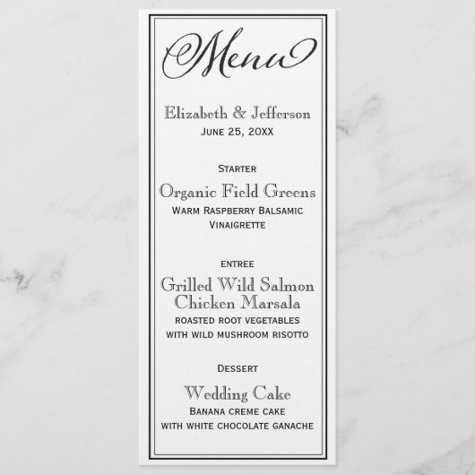 Simple Black & White Script Wedding Menu Kaart (Voorkant)