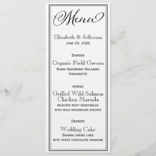 Simple Black & White Script Wedding Menu Kaart