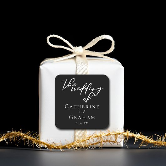 Simple Black White Typography Chic Winter Wedding Vierkante Sticker