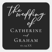 Simple Black White Typography Chic Winter Wedding Vierkante Sticker (Voorkant)