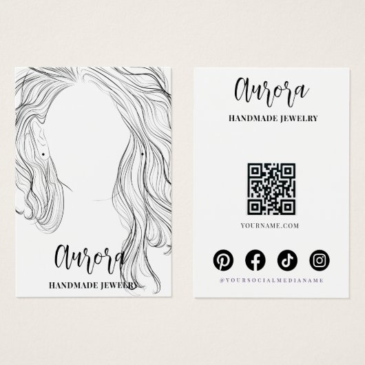 Simple Black White Wavy Hair Jewelry Display Card (Devant & derrière)