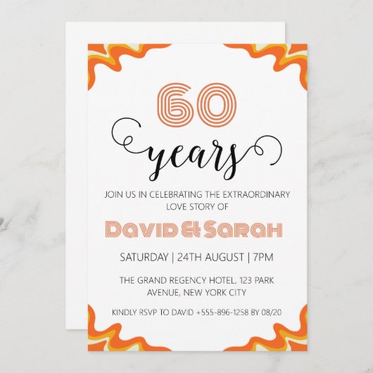 simple blanc 60e anniversaire mariage invitations (Devant / Derrière)