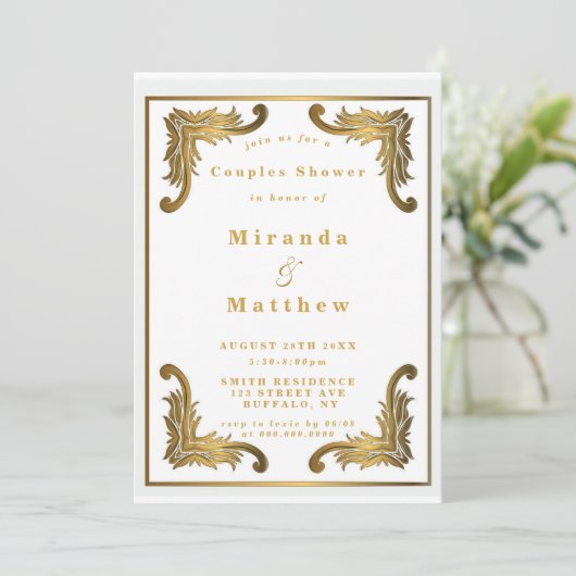 Simple Blanc Ornament Couples Invitations de douch (Debout devant)