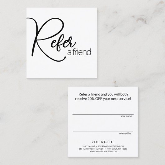 Simple Blanc Référer une carte de référence d'ami (Devant / Derrière)