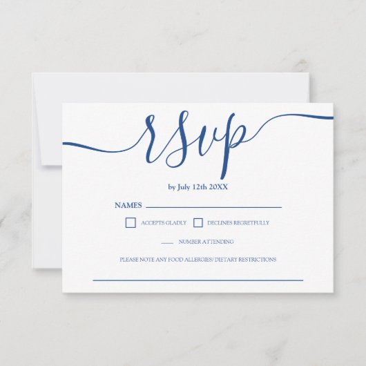 Simple bleu blanc mariage rsvp monogramme (Devant)