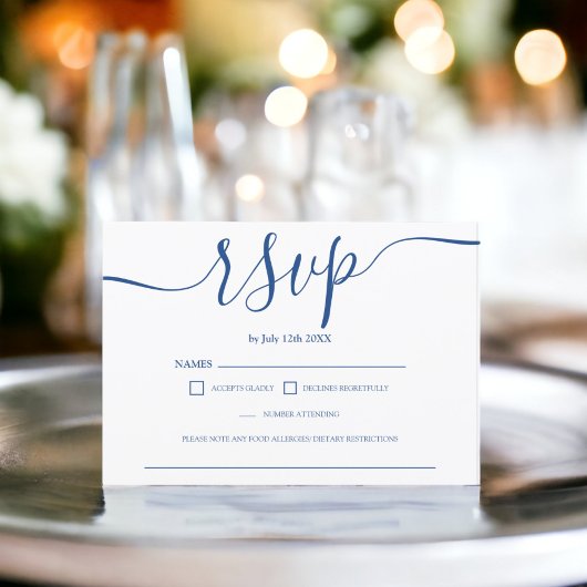 Simple bleu blanc mariage rsvp monogramme