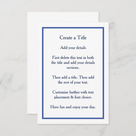 Simple Bleu Bordure classique Invitation au mariag (Devant / Derrière)