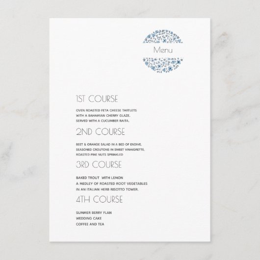 Simple bleu gris 4 Parcours Menu Mariage (Devant)