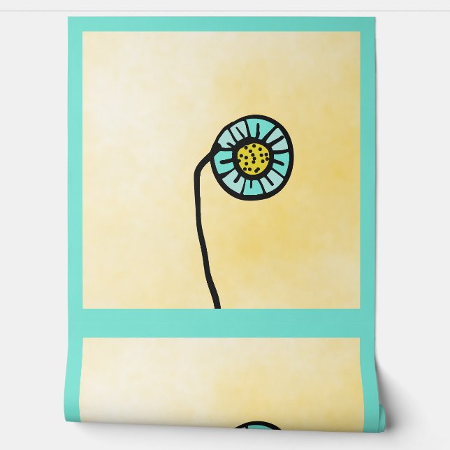 simple blue and yellow flower behang (Afrollen)
