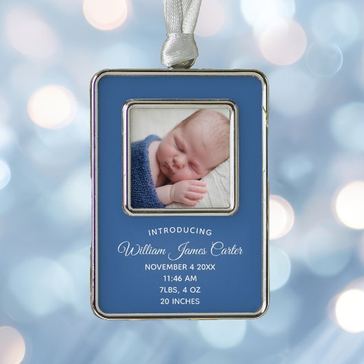Simple Blue Baby Newborn Photo Keepomwille Gift Verzilverd Kader Ornament