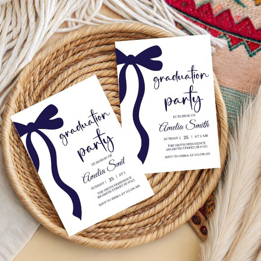 Simple  Blue Bow graduation party invitation