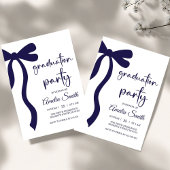 Simple Blue Bow graduation party invitation